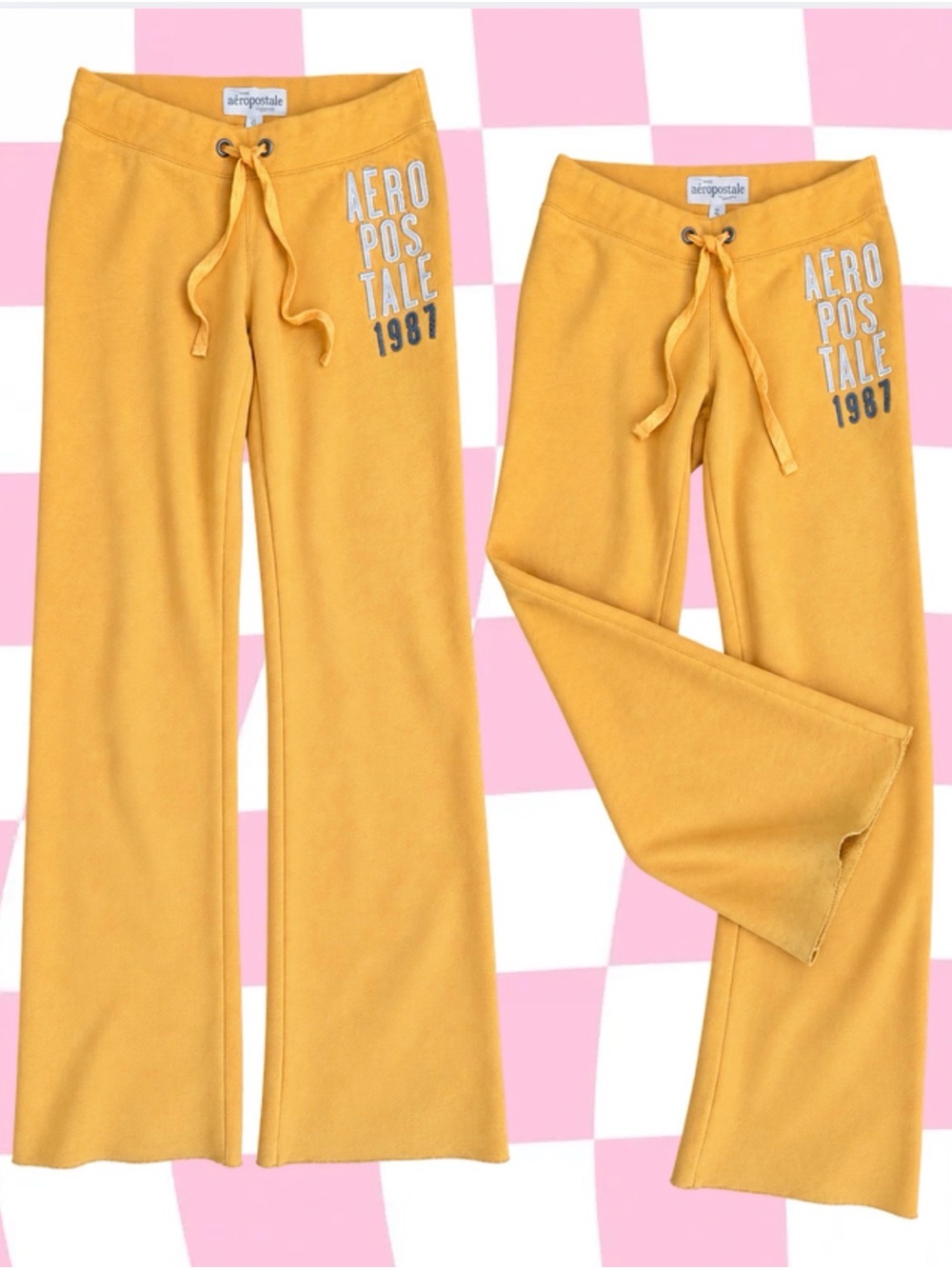 Aeropostale Y2K Mustard Yellow Logo Flare Sweatpants Size M